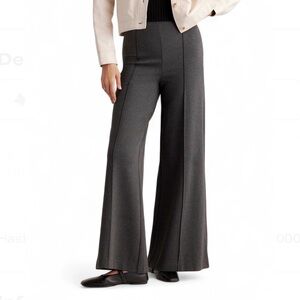 Quince Ultra Stretch Ponte Pants Wide Leg Charcoal Gray Small High Waist Preppy